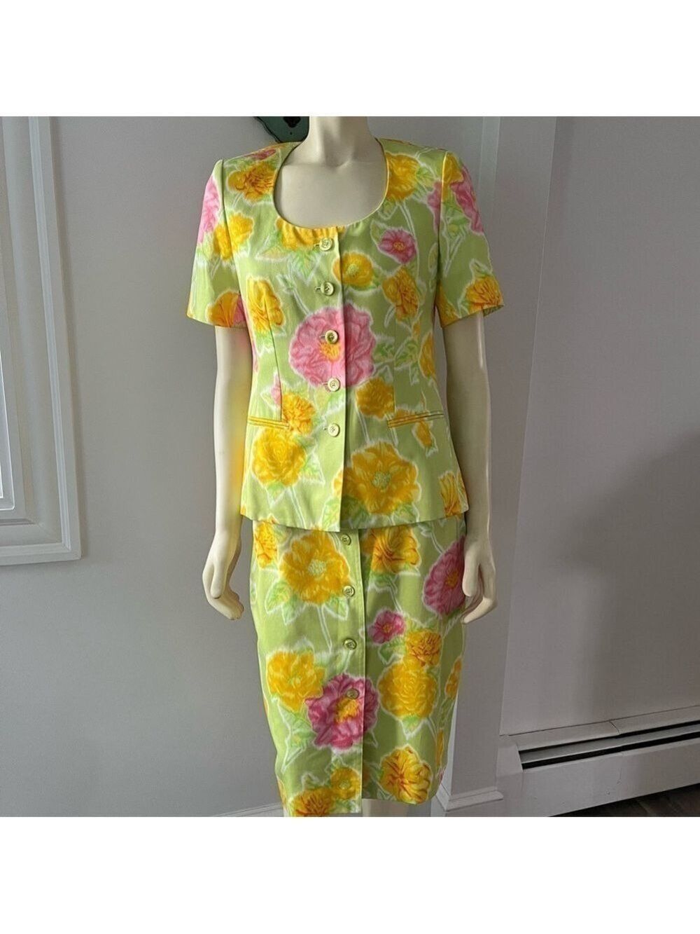 Escada by Margaretha Ley Women’s vintage 80s Floral Skirt Suit Set 40/42 M/L